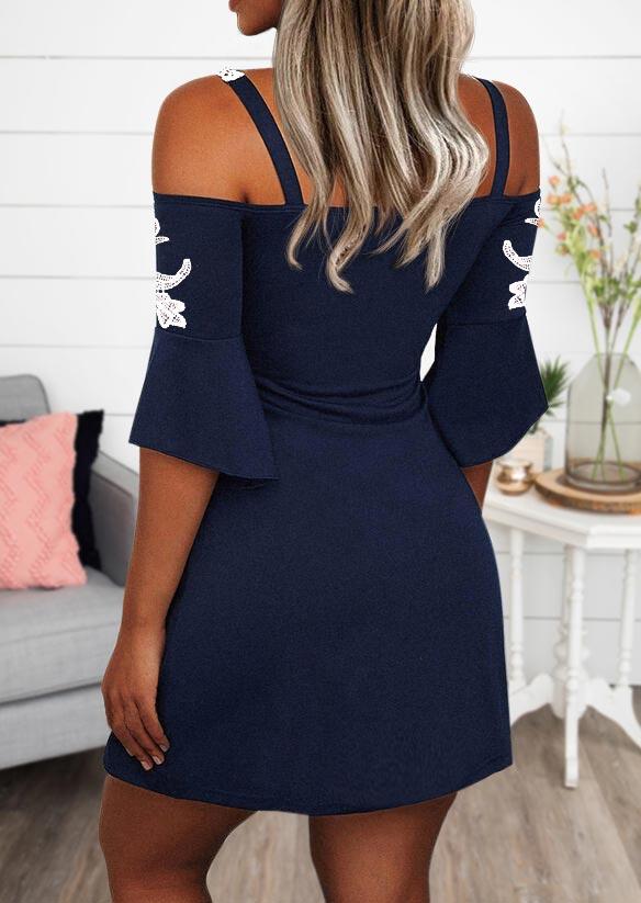 

Mini Dresses Lace Criss-Cross Cold Shoulder Mini Dress in Navy Blue. Size