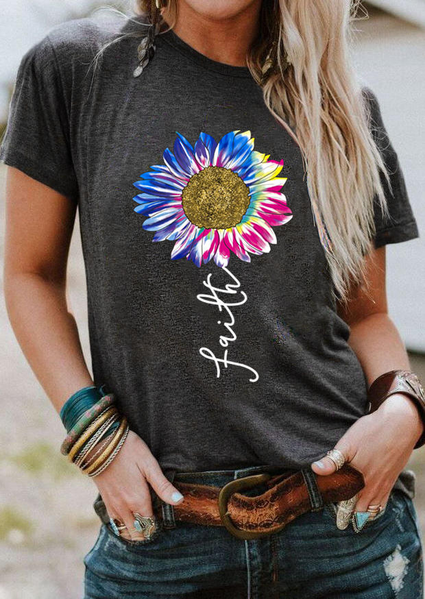 

Tie Dye Sunflower Faith T-Shirt Tee - Dark Grey, 509099