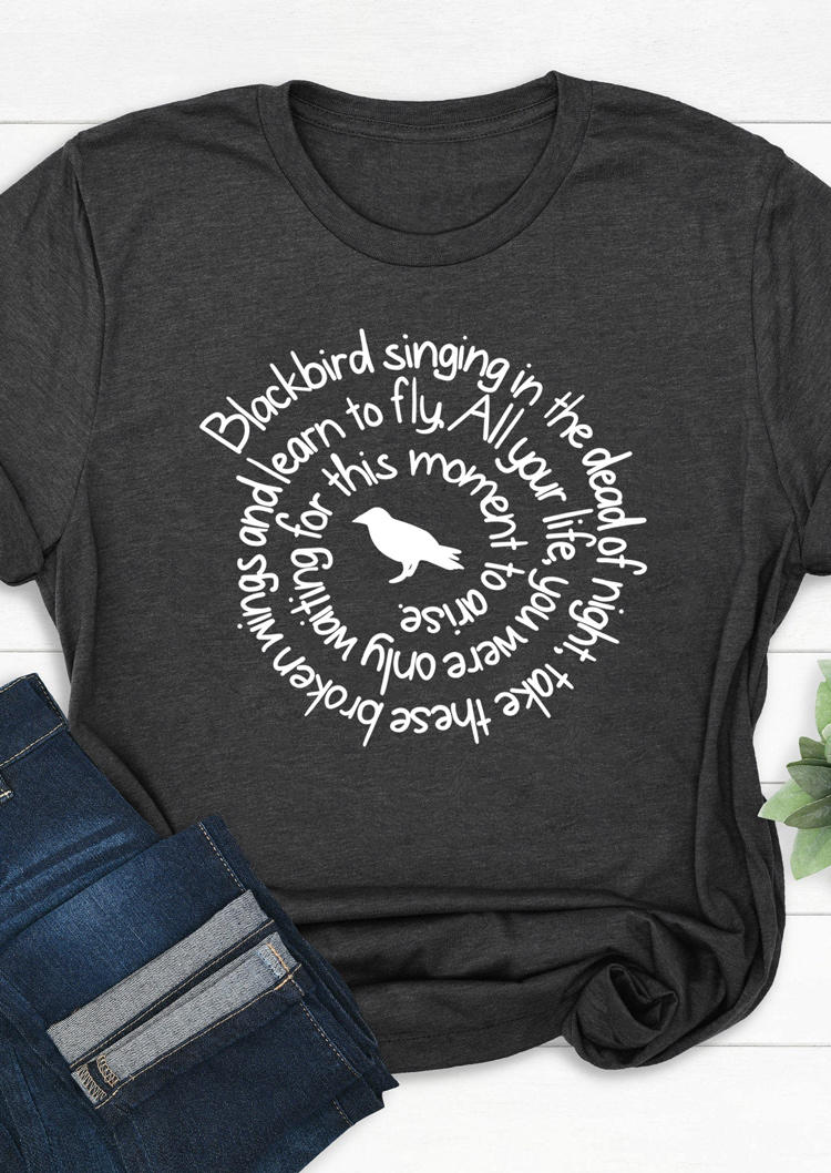 T-shirts Tees Blackbird Singing In The Dead Of Night T-Shirt Tee in Dark Grey. Size: S