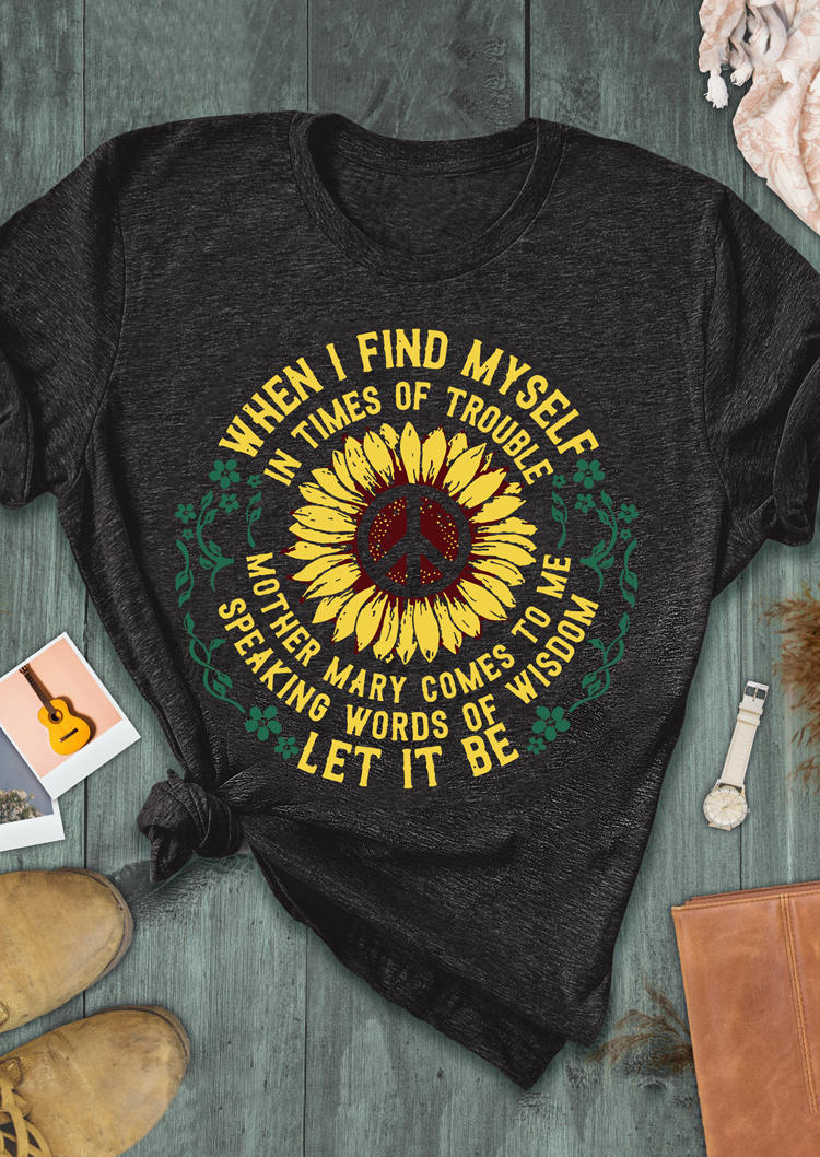 

T-shirts Tees Let It Be Floral Peace Sunflower T-Shirt Tee in Dark Grey. Size: ,XL