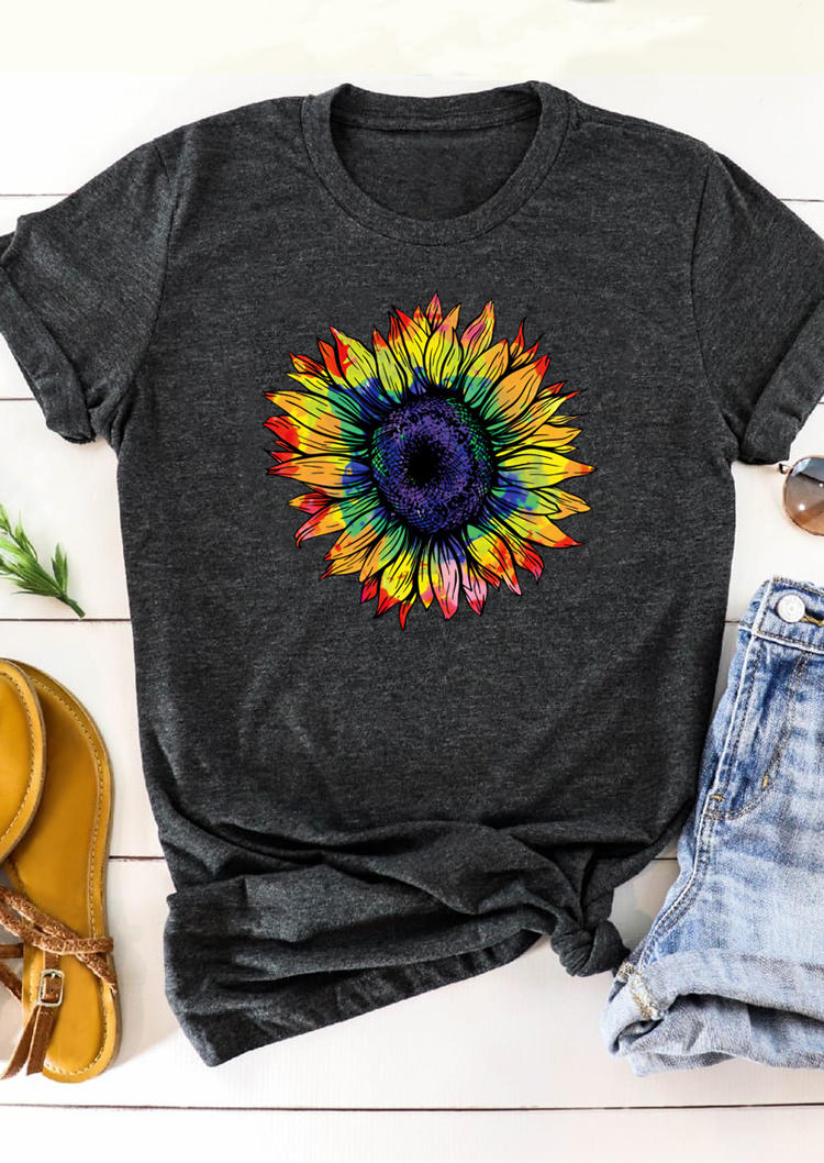 

T-shirts Tees Tie Dye Sunflower Short Sleeve T-Shirt Tee in Dark Grey. Size