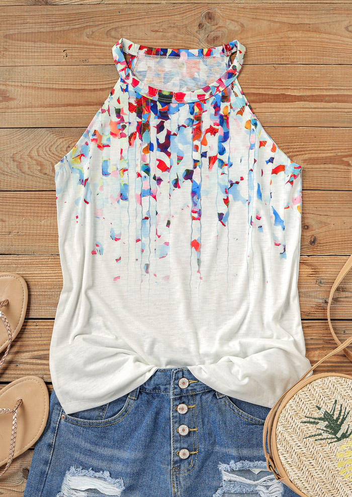 

Tank Tops Colorful Geometric Art Halter Tank Top in White. Size