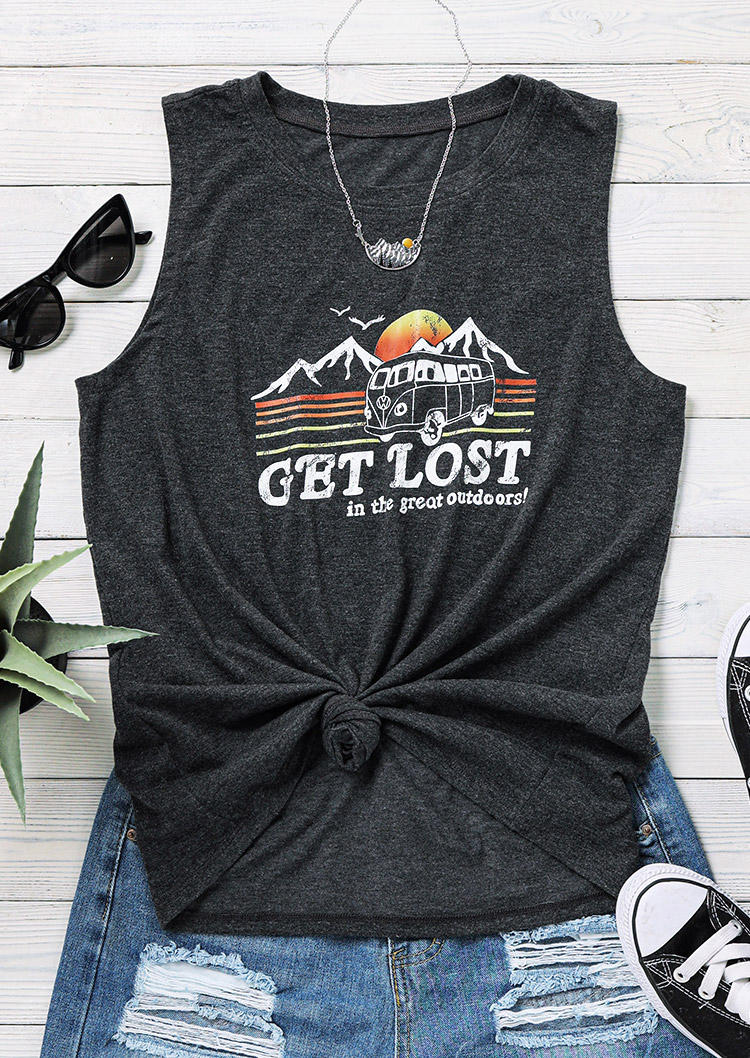 

Tank Tops Sunset Get Lost Mountain Camping Tank Top in Gray. Size