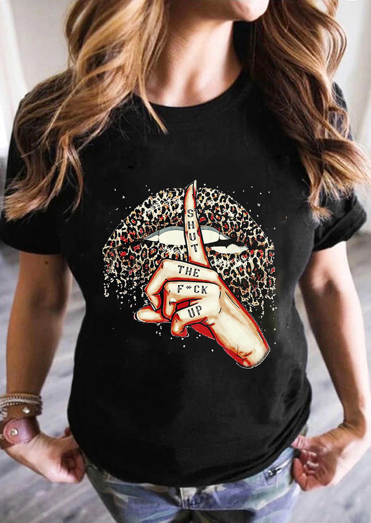 

T-shirts Tees Leopard Lips Whisper Words T-Shirt Tee in Black. Size