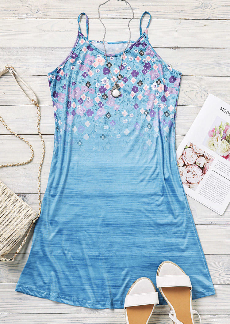 

Mini Dresses Colorful Floral Spaghetti Strap Mini Dress in Blue. Size