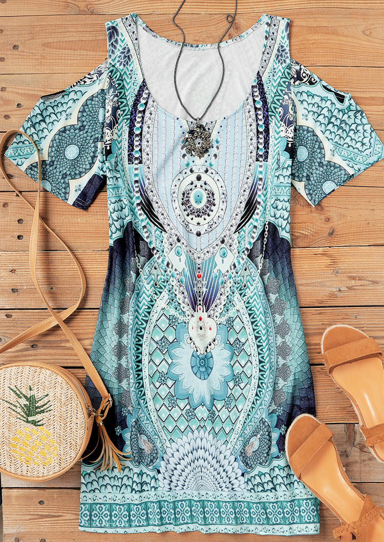 

Mini Dresses Vintage Cold Shoulder Short Sleeve Mini Dress in Green. Size