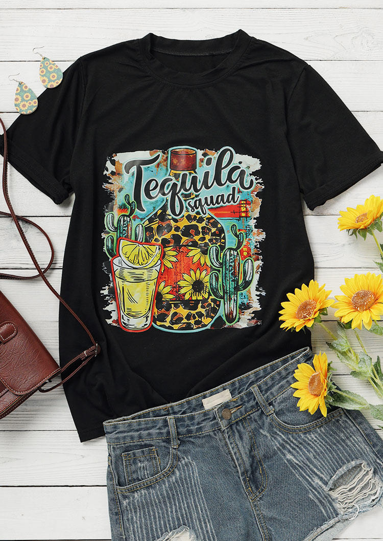 

T-shirts Tees Tequila Squad Leopard Sunflower Cactus T-Shirt Tee in Black. Size