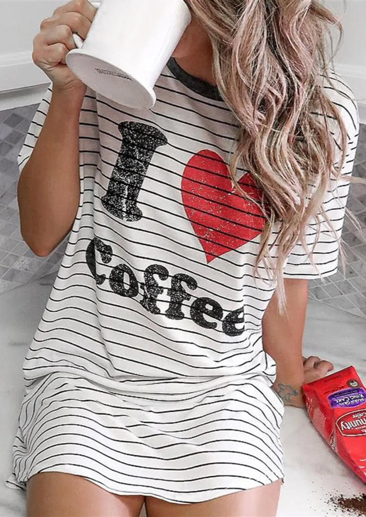 

Mini Dresses I Love Coffee Striped Mini Dress in Stripe. Size
