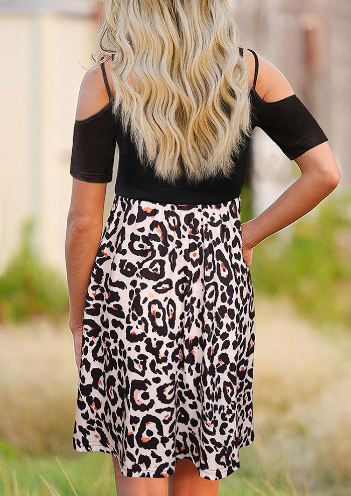 Mini Dresses Leopard Cold Shoulder Spaghetti Strap Mini Dress in Leopard. Size: S