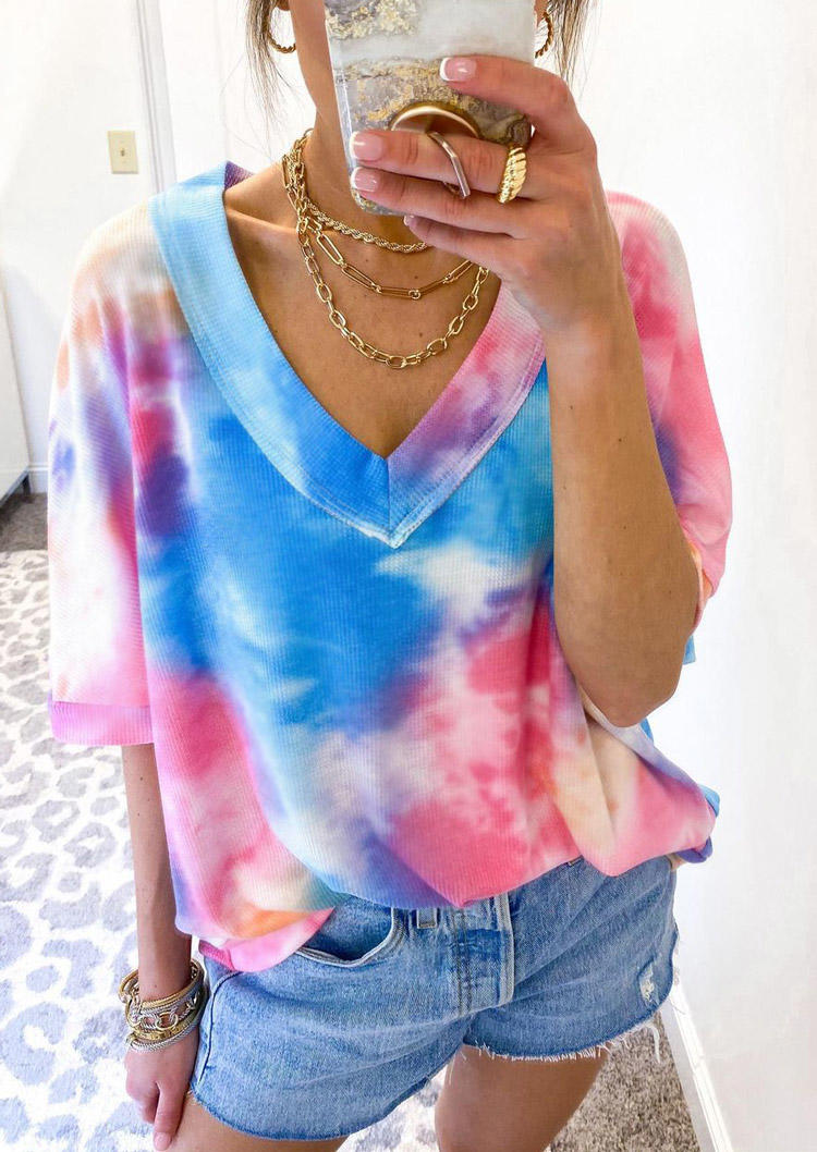 Tie Dye V-Neck Casual Blouse