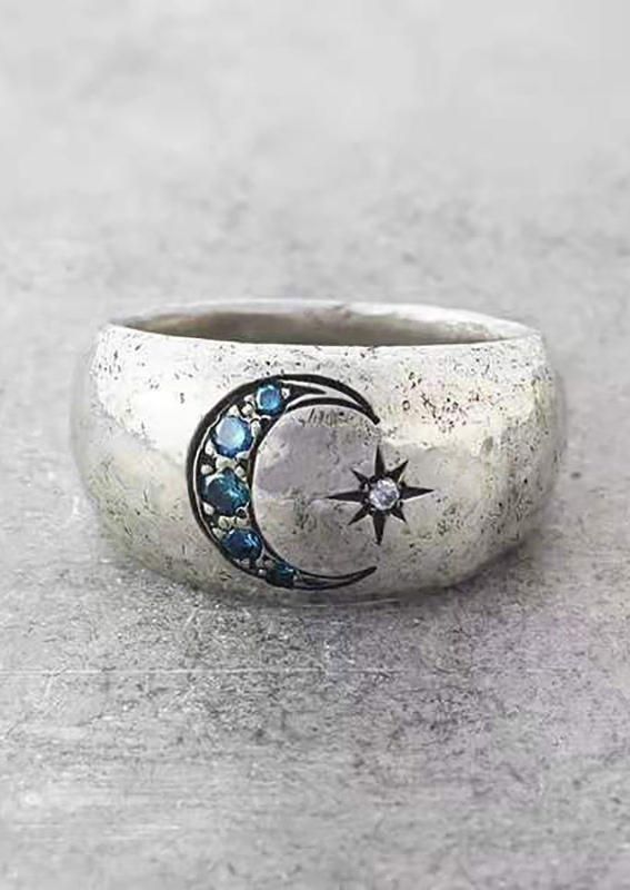 

Rings Sun And Moon Rhinestone Casual Ring in Silver. Size