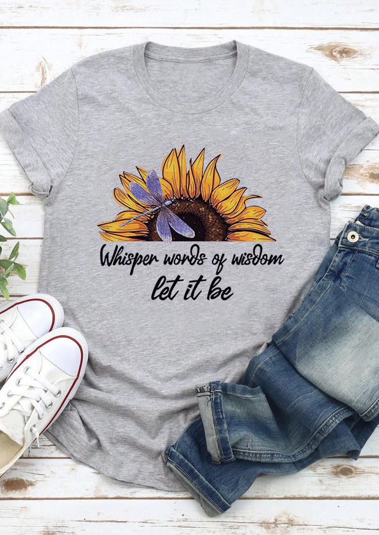 

T-shirts Tees Sunflower Whisper Words Of Wisdom Let It Be T-Shirt Tee in Gray. Size