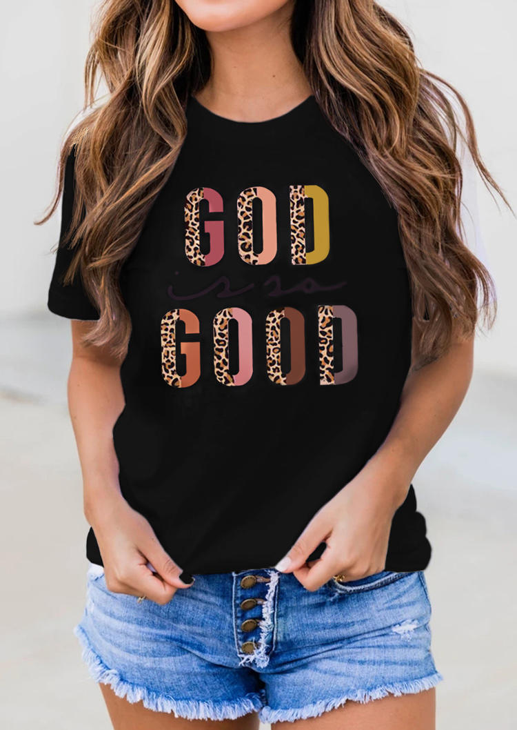 

T-shirts Tees Leopard God Good O-Neck T-Shirt Tee in Black. Size: ,M,L