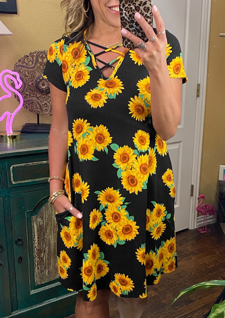 

Mini Dresses Sunflower Criss-Cross Hollow Out Mini Dress in Black. Size: ,M,L,XL