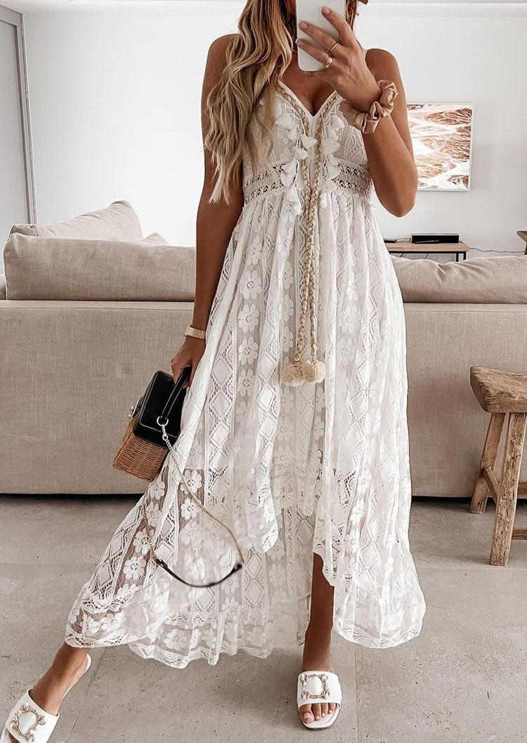 

Maxi Dresses Lace Irregular Spaghetti Strap Maxi Dress in White. Size