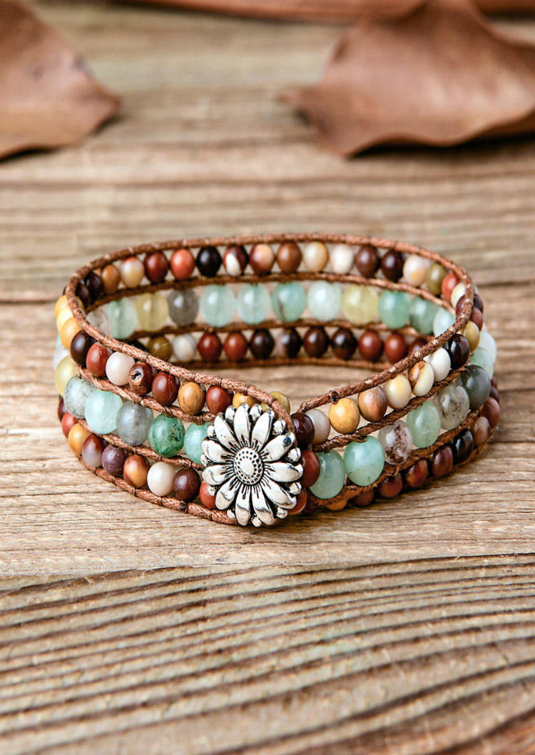 

Bracelet Sunflower Colorful Beading Braided Multi-Layered Bracelet in Green. Size