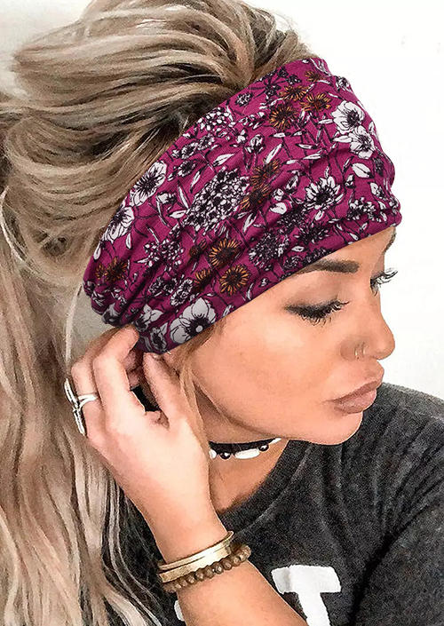 

Floral Yoga Sport Wide Headband in Plum. Size