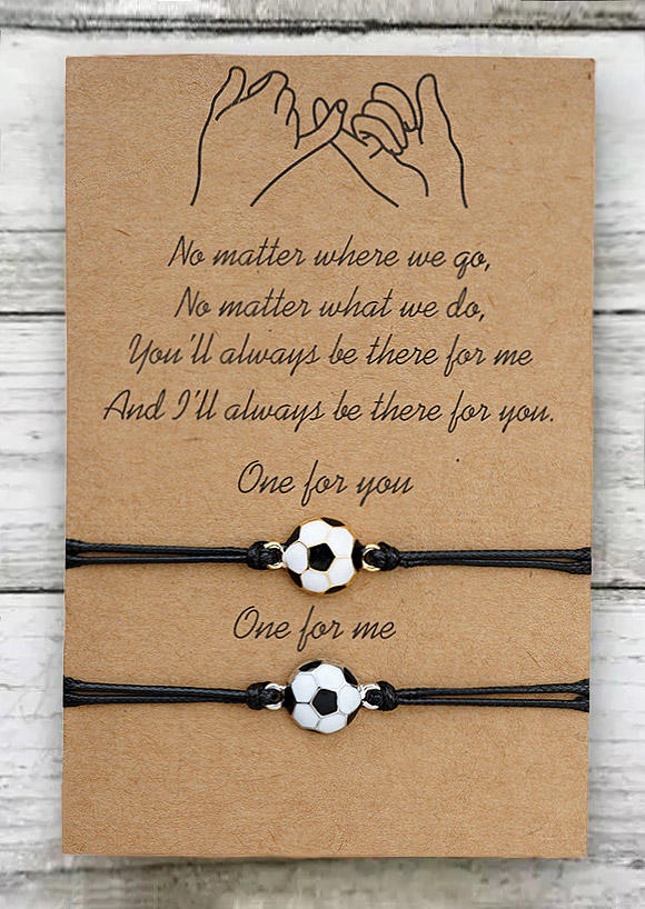 

Bracelet 2Pcs Couples Football Adjustable Matching Bracelet Set in Black. Size