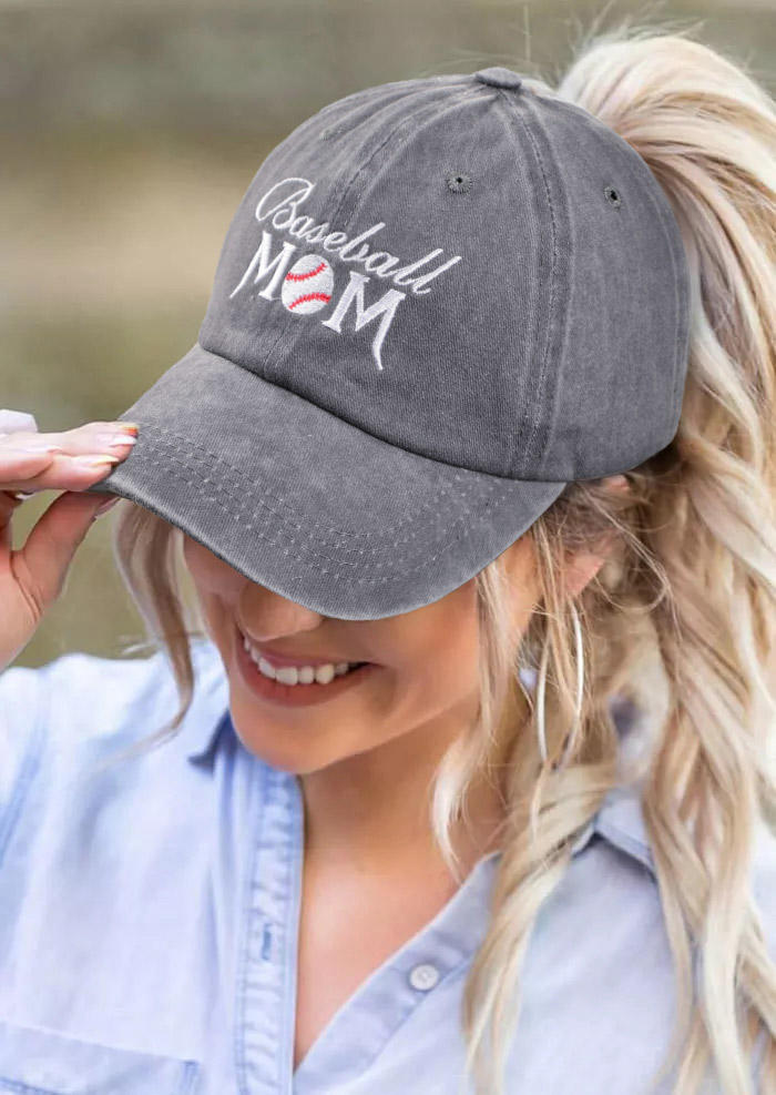 

Hats Baseball Mom Washed Distressed Ponytail Baseball Cap in Gray. Size