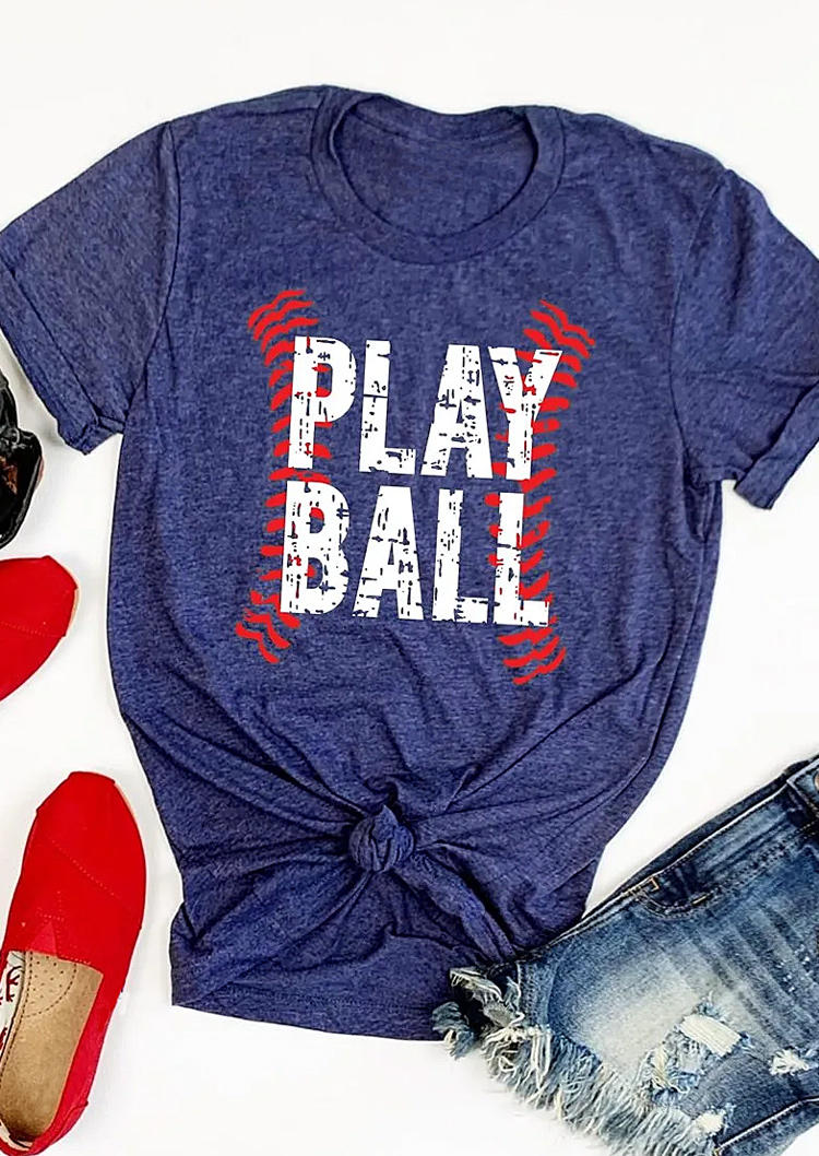 

T-shirts Tees Play Ball Baseball O-Neck T-Shirt Tee in Blue. Size
