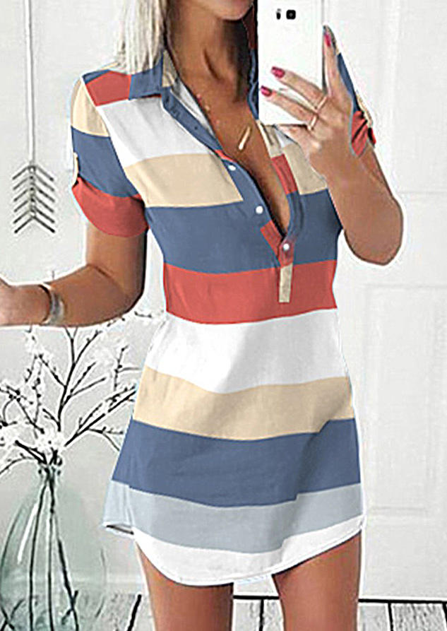 

Mini Dresses Colorful Striped Color Block Button Mini Dress in Multicolor. Size