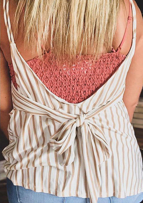 Striped Tie Back Spaghetti Strap Camisole - White