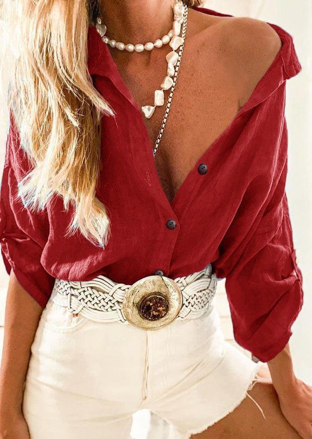 

Shirts Button Long Sleeve Casual Shirt in Red. Size: ,M,L,XL