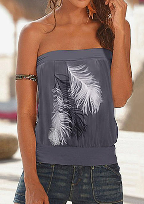 

Tank Tops Feather Ruffled Strapless Tank Top in Gray. Size: ,L