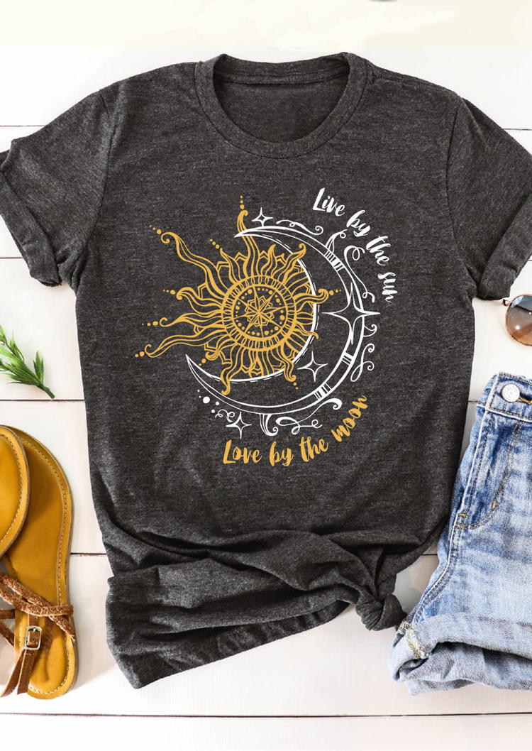 Live By The Sun Love By The Moon T-Shirt Tee - Dark Grey