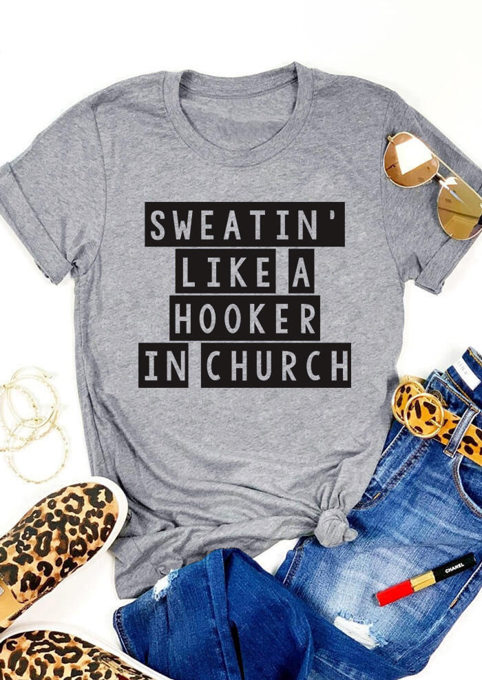 

T-shirts Tees Letter Graphic O-Neck T-Shirt Tee in Light Grey. Size: ,M,L
