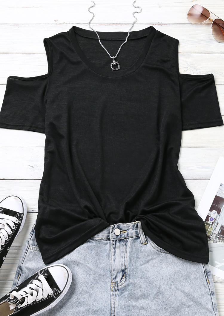

Blouses Cold Shoulder O-Neck Casual Blouse in Black. Size