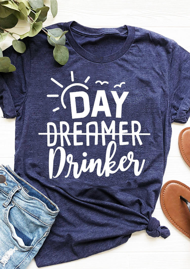T-shirts Tees Day Dreamer Drinker  Sun T-Shirt Tee in Navy Blue. Size: S