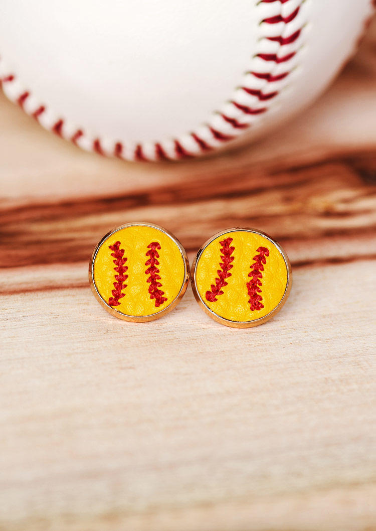 

Earrings Baseball Alloy Stud Earrings in Yellow. Size
