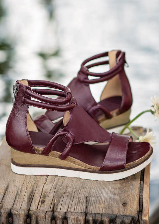 

Sandals Breathable Hollow Out Zipper Wedged Sandals in Burgundy. Size: ,38,39,40,41