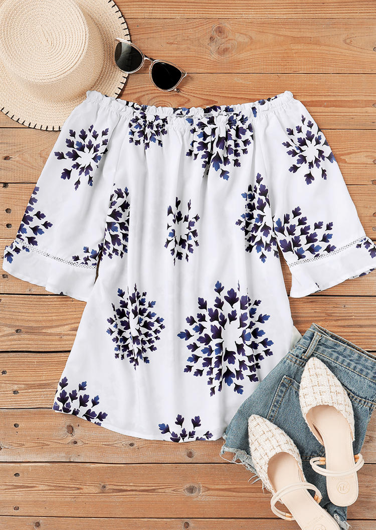 FLoral Hollow Out Off Shoulder Blouse - White