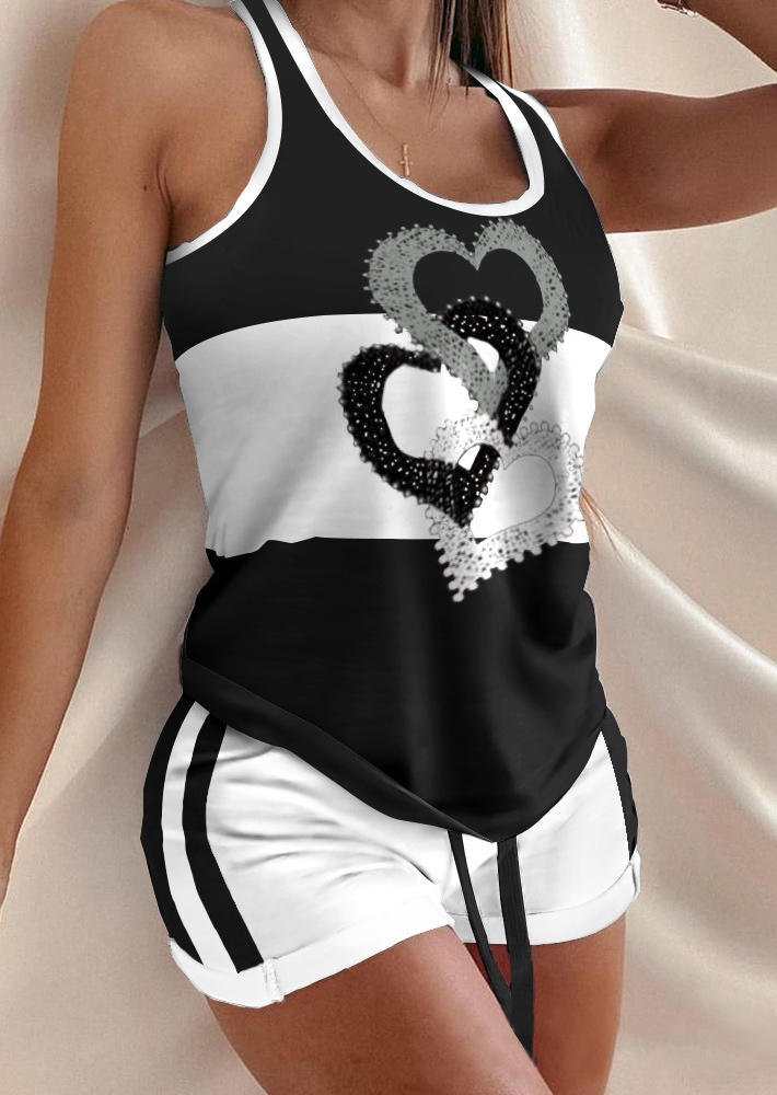 

Activewear Heart Color Block Tank And Drawstring Pocket Shorts Sports Set in Multicolor. Size