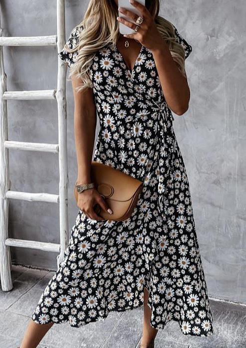 

Midi Dresses Daisy V-Neck Wrap Tie Front Midi Dress in Black. Size
