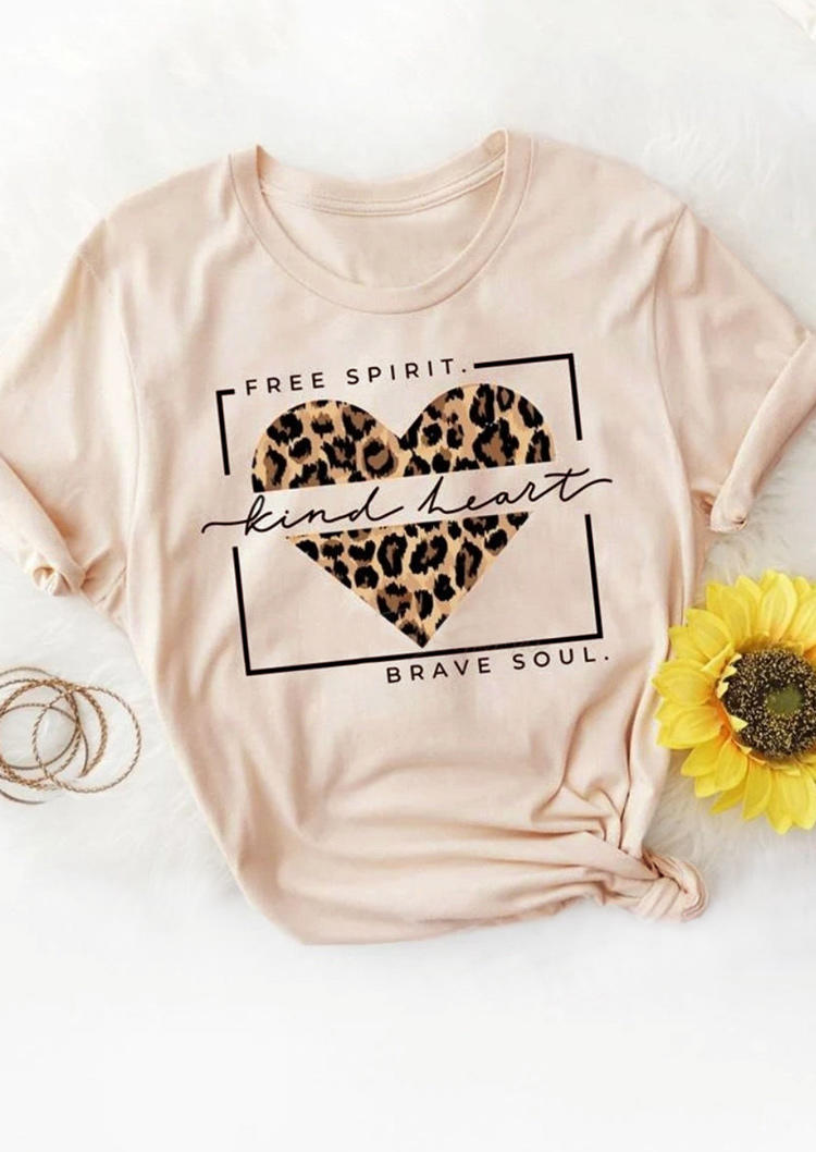 

T-shirts Tees Free Spirit Kind Heart Brave Soul Leopard T-Shirt Tee in Apricot. Size