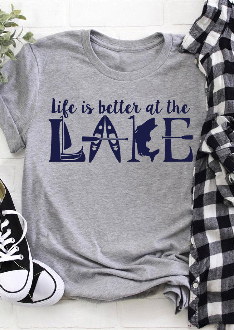 

Life Is Better At The Lake T-Shirt Tee - Gray, 509817