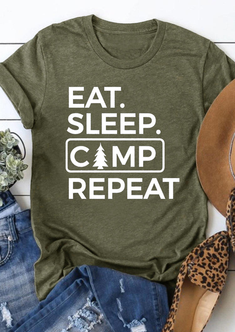 

T-shirts Tees Eat Sleep Camp Repeat T-Shirt Tee in Army Green. Size: ,M,L