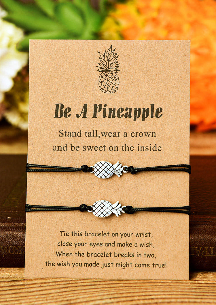 

2Pcs Pineapple Adjustable Braided Bracelet Set - Black, 510109