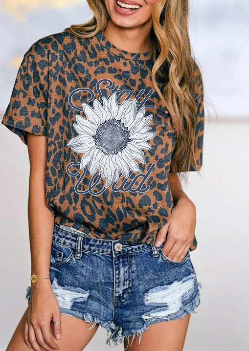 T-shirts Tees Sunflower Leopard Stay Wild T-Shirt Tee in Leopard. Size: S,L