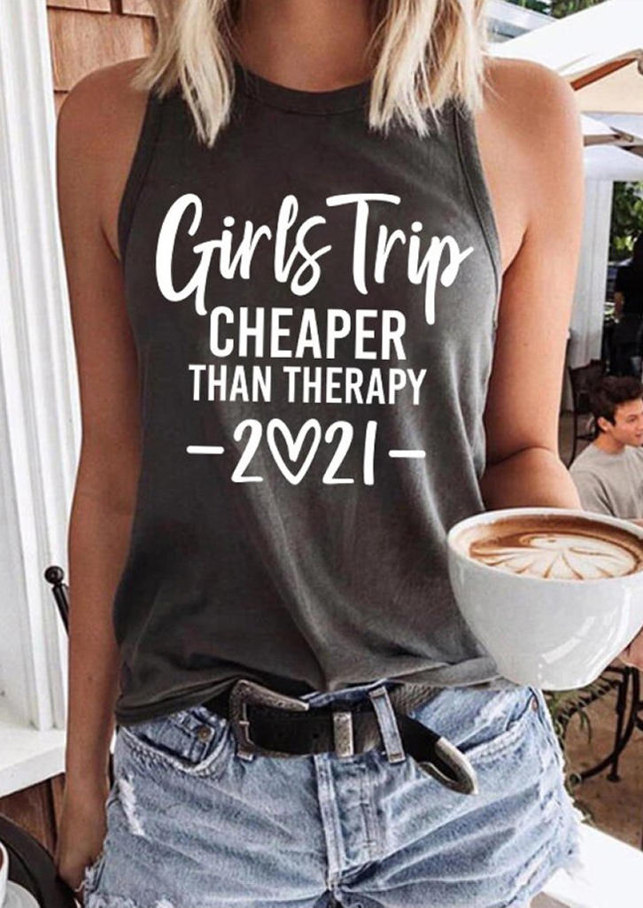 

Tank Tops Girls Trip Cheaper Than Therapy 2021 Sleeveless Crew Neck Tank Top in Black,Blue. Size