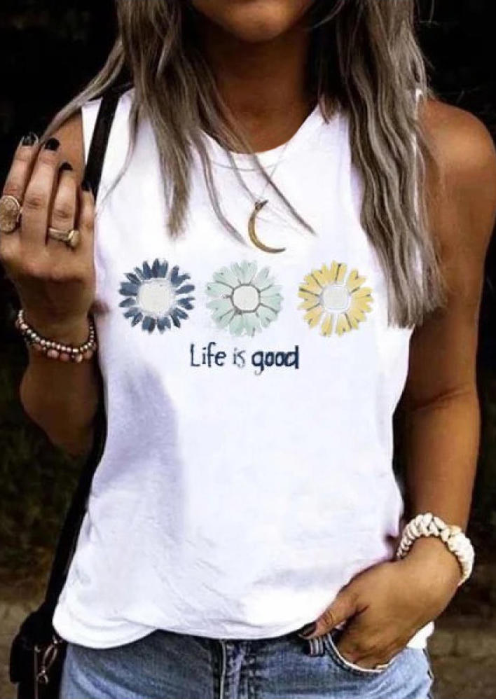 

Tank Tops Daisy Life Is Good Crew Neck Sleeveless Tank Top in White. Size: ,M,L,XL,2XL,3XL