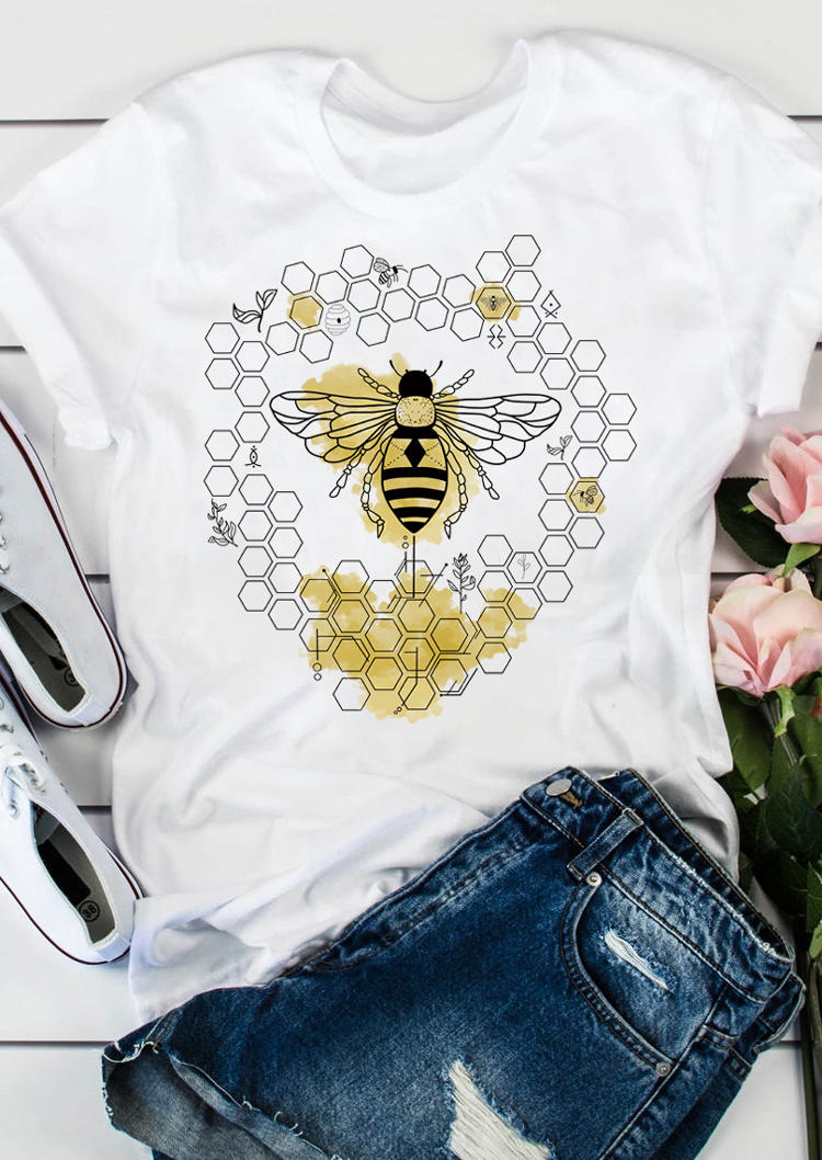 

T-shirts Tees Bee Short Sleeve Casual T-Shirt Tee in White. Size