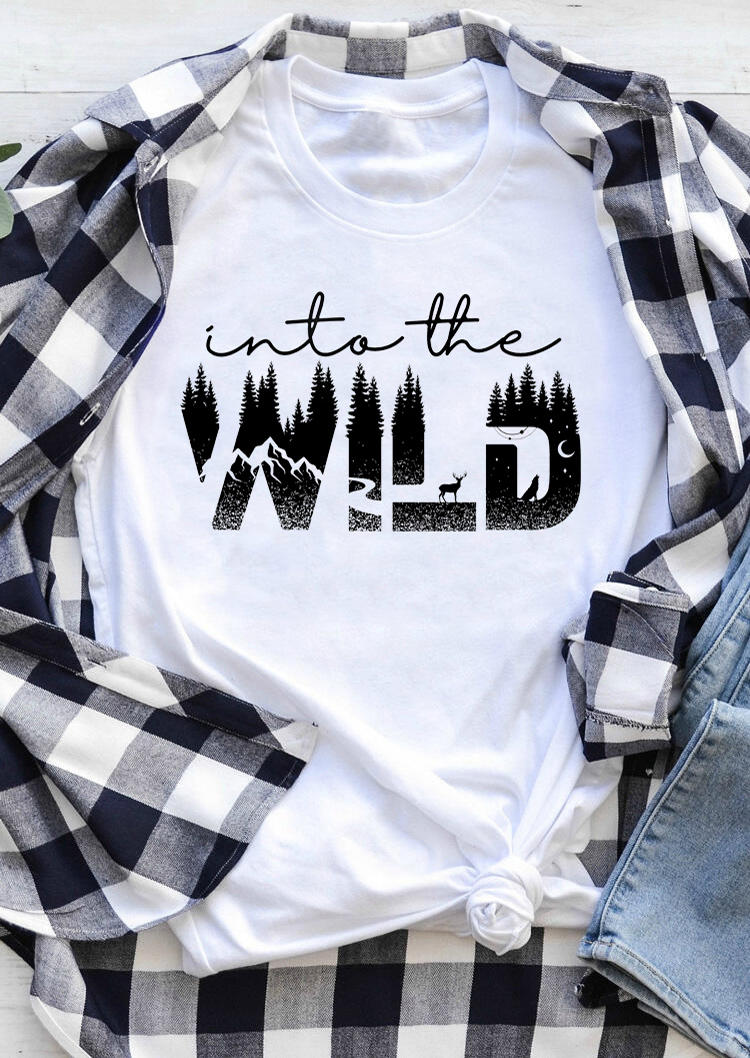 

T-shirts Tees Into The Wild Forest Deer Moon T-Shirt Tee in White. Size