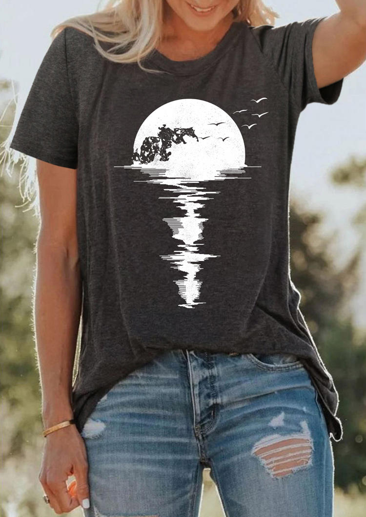 

Moon Bird O-Neck T-Shirt Tee - Dark Grey, 510029
