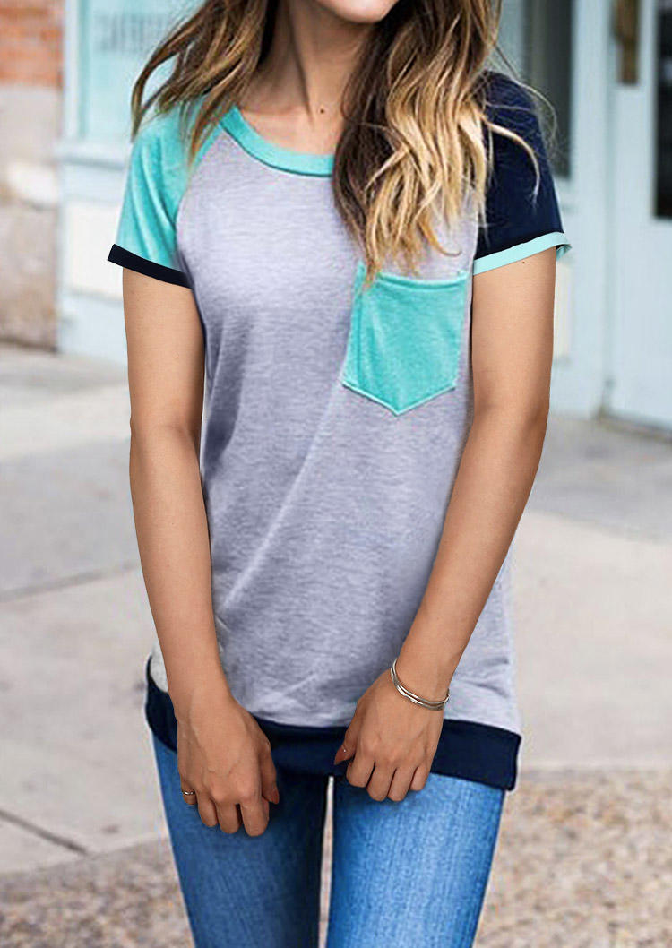 

Blouses Color Block Pocket Raglan Sleeve Blouse in Multicolor. Size
