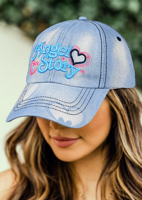

Hats Angel Story Heart Distressed Hollow Out Baseball Cap in Blue,Light Blue. Size