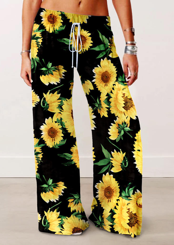 

Pants Sunflower Drawstring Wide Leg Pants in Multicolor. Size: ,M